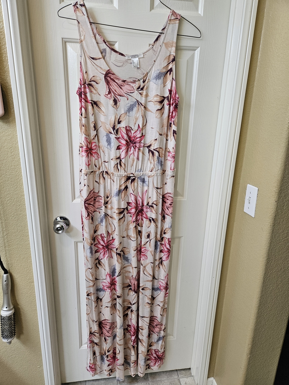 Lascana Venus Floral Maxi Tank Dress in Blush with Pink Flowers With Belt